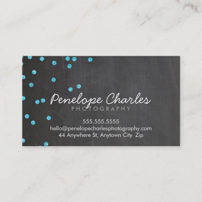 MODERN Aqua Blue Glitzer Konfetti dots Tafel Visitenkarte (Vorderseite)