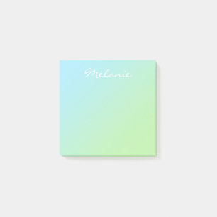 Modern Aqua Blue Green Ombre Script Post-it Klebezettel