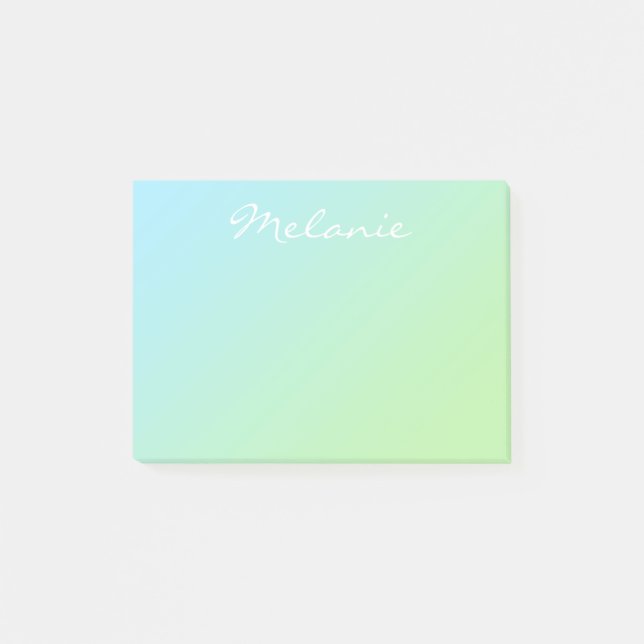 Modern Aqua Blue Green Ombre Script Post-it Klebezettel (Vorderseite)