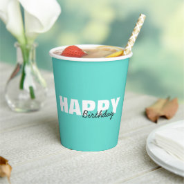 Modern Aqua Blue Typografy Happy Birthday Pappbecher