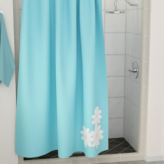 Modern Aqua Blue White Daisy Motif Duschvorhang