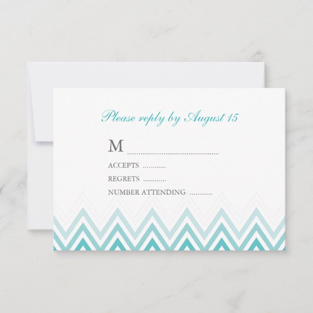 Modern Aqua Ombre Chevrons Response Cards RSVP Karte (Vorderseite)