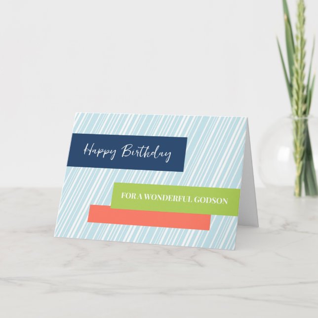 Modern Aqua Stripes Godson Birthday Karte (Vorderseite)