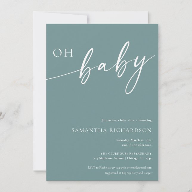 Modern aquamarin Oh Baby Geneutrale Dusche Einladung (Vorderseite)