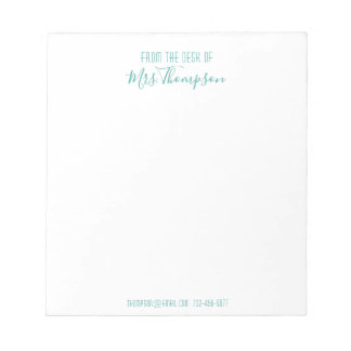 Modern Aquamarin vom Schreibtisch mit Name Script Notizblock