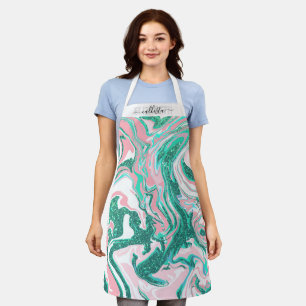 Modern Aquamariner grüner Glitzer-Marmor in Weiß r Schürze