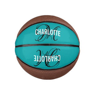 Modern aquamariner Skriptmonogramm-Name Mini Basketball