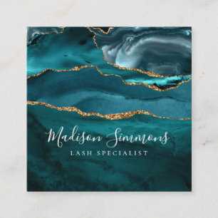 Modern Aquamarines Green Gold Agate Geode Monogram Quadratische Visitenkarte