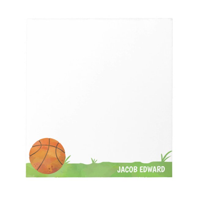 Modern Aquarell Basketball Sport Bass Grass Kinder Notizblock (Vorderseite)