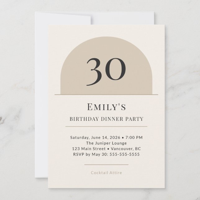 Modern Arch 30th Birthday Dinner Party Invitation Einladung (Vorderseite)