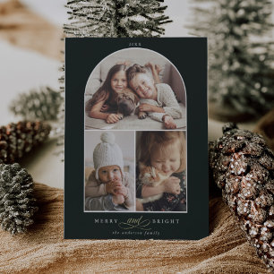 Modern Arch 3 Foto Merry & Bright Green Feiertagskarte