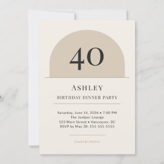 Modern Arch 40th Birthday Dinner Party Invitation Einladung
