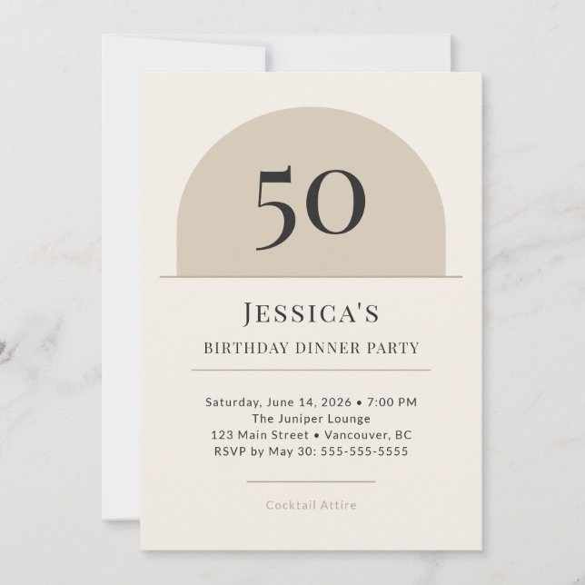 Modern Arch 50th Birthday Dinner Party Invitation (Devant)