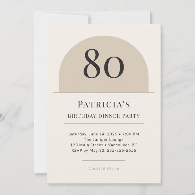 Modern Arch 80th Birthday Dinner Party Invitation (Devant)