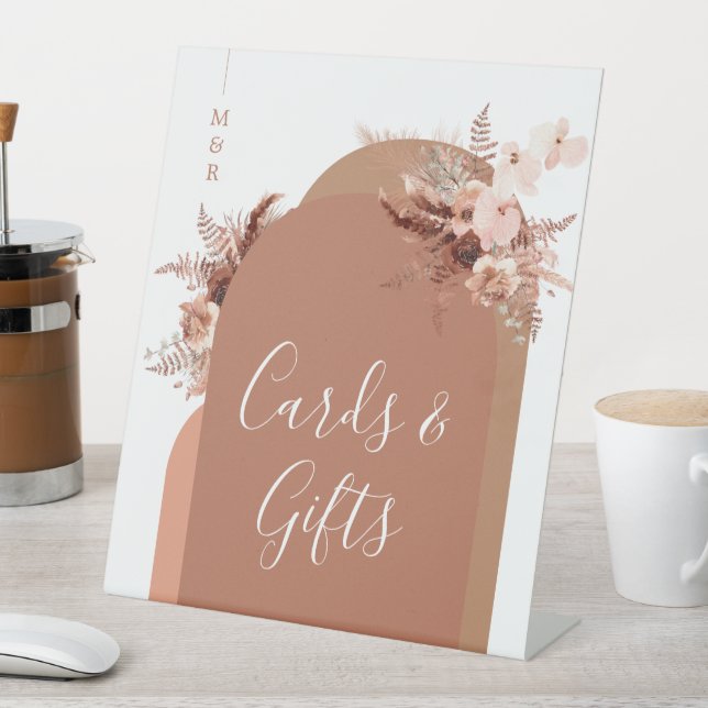 Modern Arch Boho Pampas Terracotta Card und Gesche Sockelschild (In Situ)