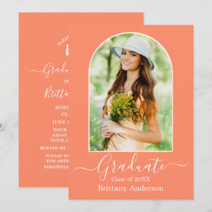 Modern Arch Coral Peach Graduation Party Einladung