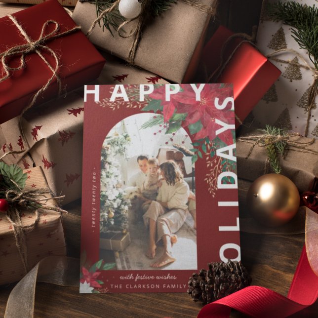 Modern Arch Foto Poinsietta Feiertagskarte (Von Creator hochgeladen)