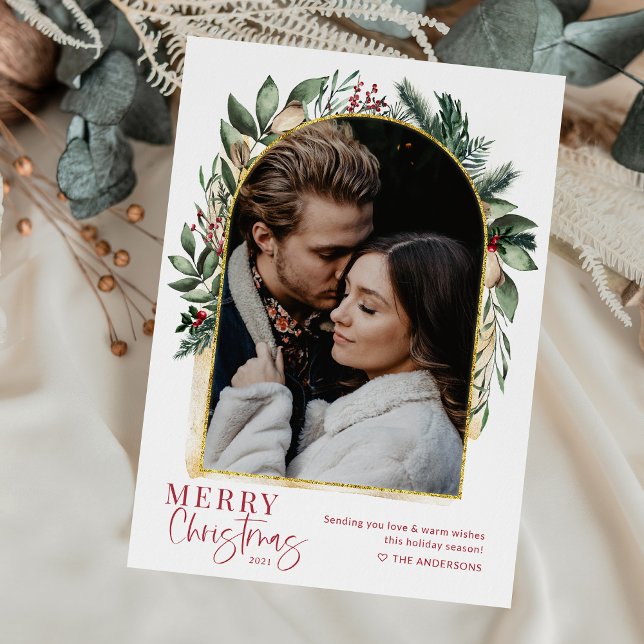 Modern Arch Greenery Gold Frohe Weihnachten 1 Foto (Von Creator hochgeladen)