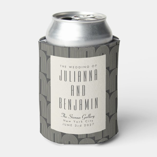 Modern Arch Line Art Black Gray Custom Wedding Dosenkühler (Kanne Vorderseite)