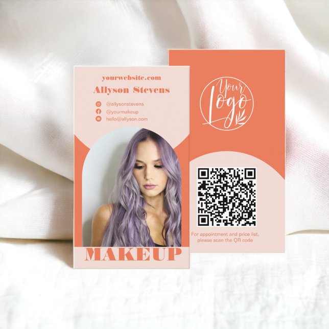Modern arch makeup coral photo qr code logo visitenkarte (Modern arch makeup coral photo qr code logo business card)