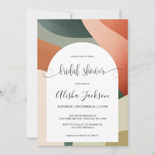 Modern Arch Terracotta & Sage Brautparty Einladung (Vorderseite)