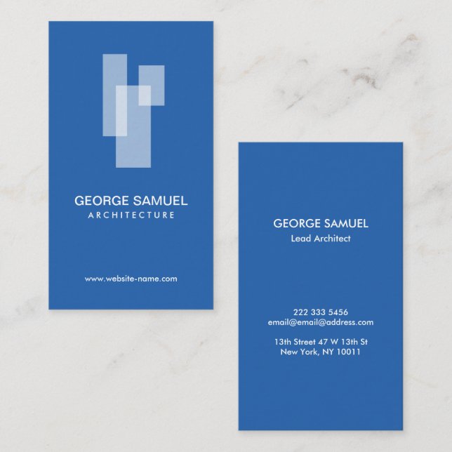 Modern Architectural Blocks Logo White/Blue Visitenkarte (Vorne/Hinten)