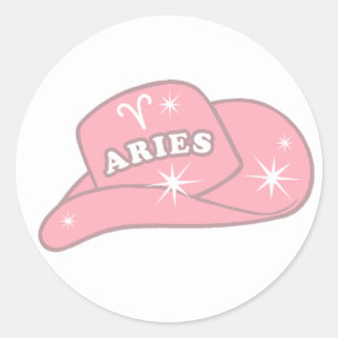 Modern Aries Zodiac Pink Cowgirl Hat Runder Aufkleber