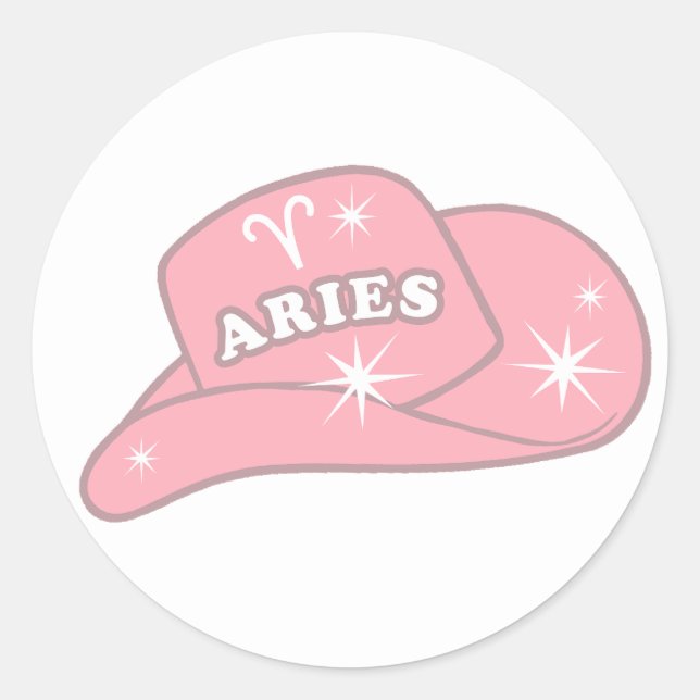Modern Aries Zodiac Pink Cowgirl Hat Runder Aufkleber (Vorderseite)