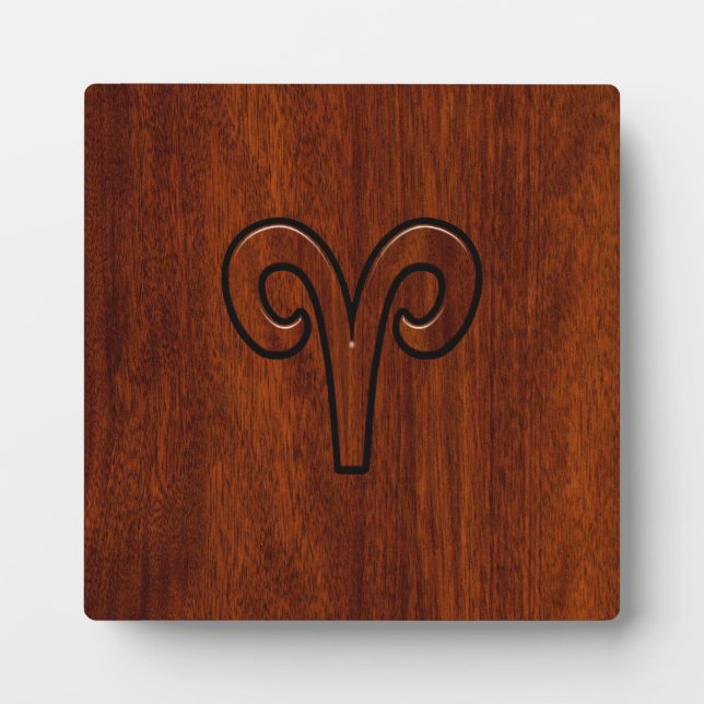 Modern Aries Zodiac Symbol auf Mahagoni wie Druck Fotoplatte (Vorderseite)