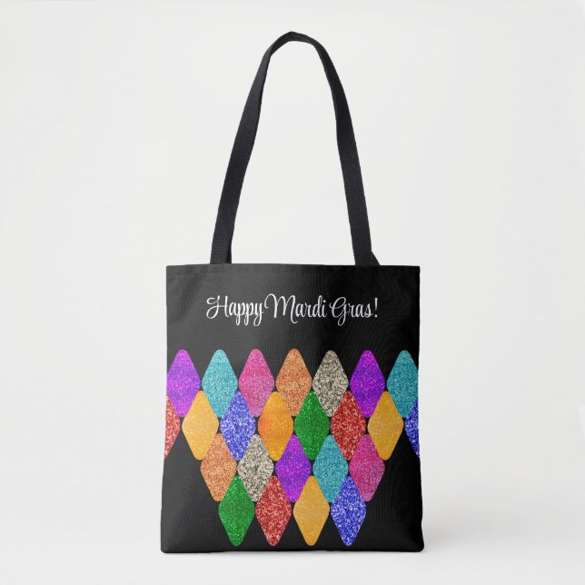 Modern Arlequin Muster Funkelnd Mardi Gras Custom Tasche (Vorderseite)