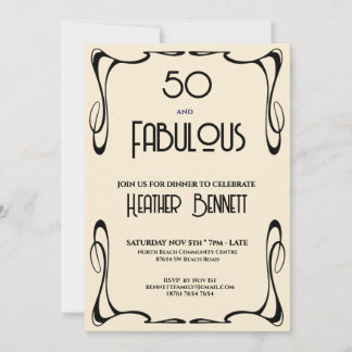 Modern Art Deco 50 and Fabulous Birthday  Einladung