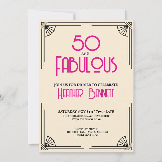 Modern Art Deco 50 and Fabulous Birthday  Einladung (Vorderseite)