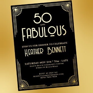 Modern Art Deco 50 and Fabulous Birthday  Folieneinladung