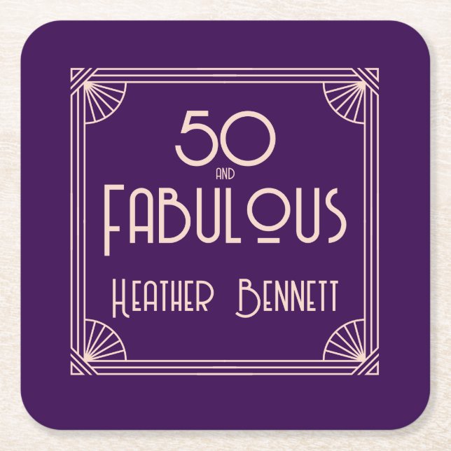 Modern Art Deco 50 and Fabulous Birthday Rechteckiger Pappuntersetzer (Vorderseite)
