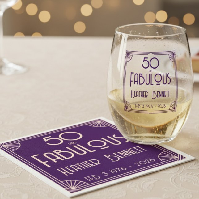 Modern Art Deco 50 and Fabulous Birthday Serviette (Von Creator hochgeladen)