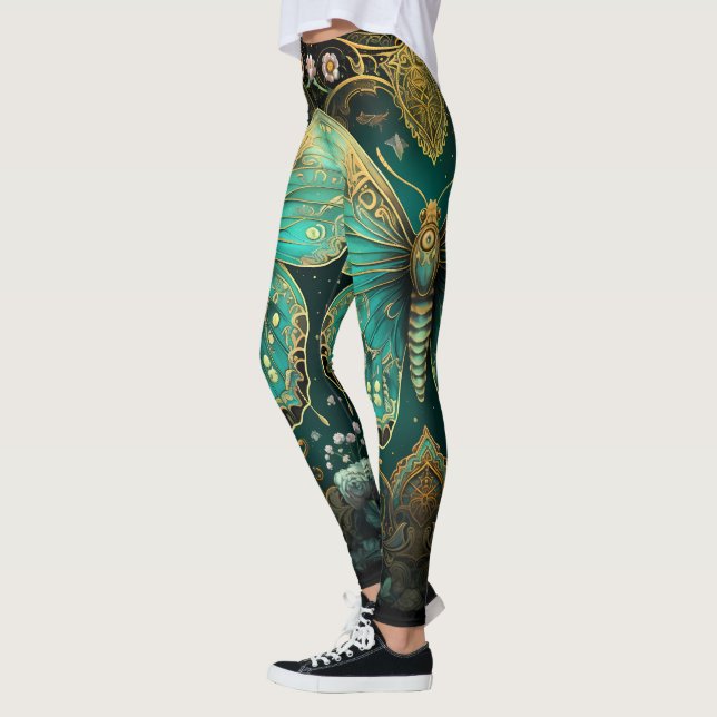 Modern Art Deco Aquamarin Blue Gold Schmetterling  Leggings (Links)