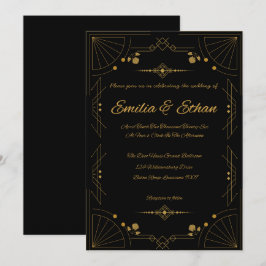 Modern Art Deco Black and Gold Wedding Invitation Einladung
