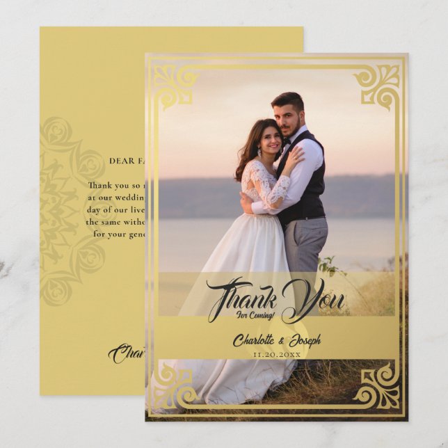Modern Art Deco Gold Swan Foto Wedding Dankeskarte (Vorne/Hinten)