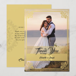 Modern Art Deco Gold Swan Foto Wedding Dankeskarte