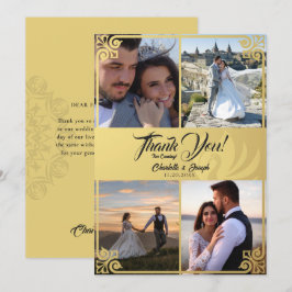 Modern Art Deco Goldener Schwan 4 Foto Hochzeit Dankeskarte