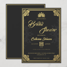Modern Art Deco Pfau Gold Schwarzes Brautparty Einladung
