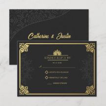 Modern Art Deco Pfau Gold und Schwarze Hochzeit