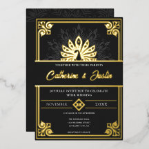 Modern Art Deco Pfau Hochzeit Gold
