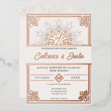 Modern Art Deco Pfauenhochzeit Rose Gold