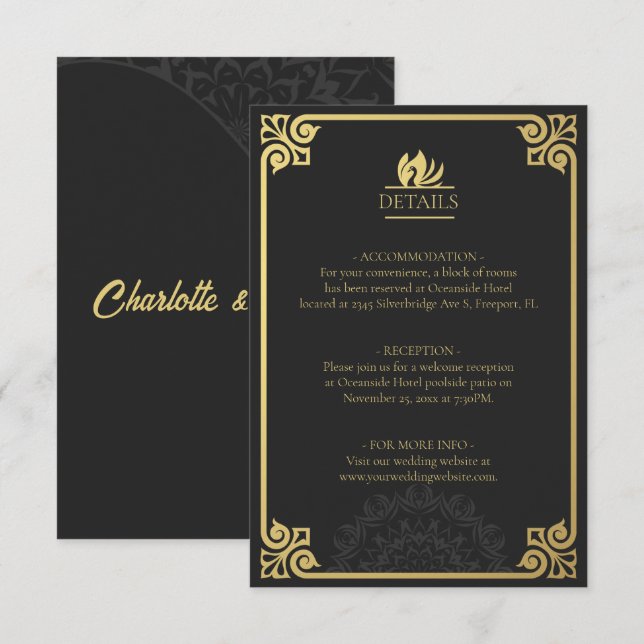 Modern Art Deco Schwan Gold und Schwarz Details Begleitkarte (Vorne/Hinten)