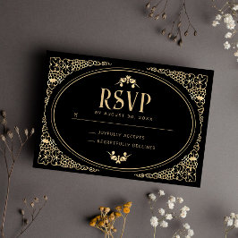 Modern Art Deco Schwarz und Imitate Gold RSVP Karte