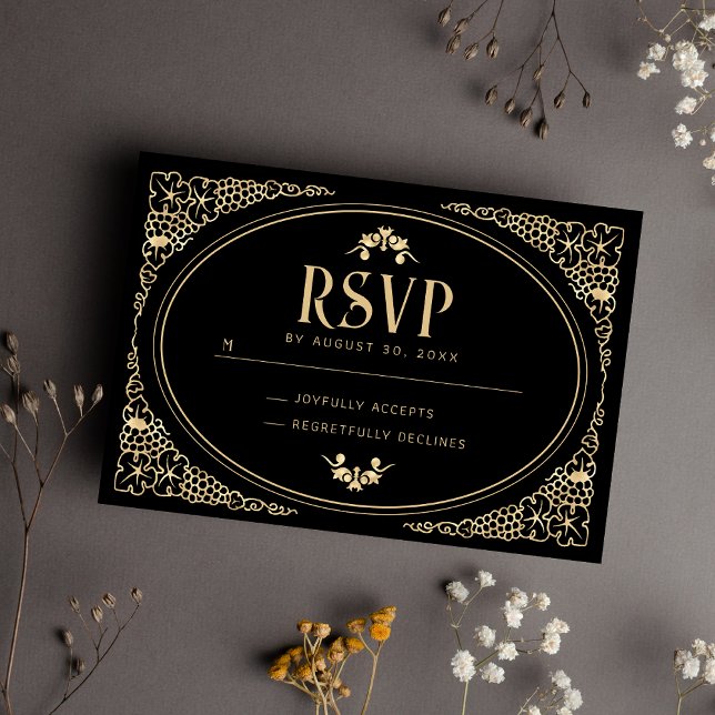 Modern Art Deco Schwarz und Imitate Gold RSVP Karte (Von Creator hochgeladen)