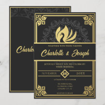 Modern Art Deco Swan Gold und Black Wedding