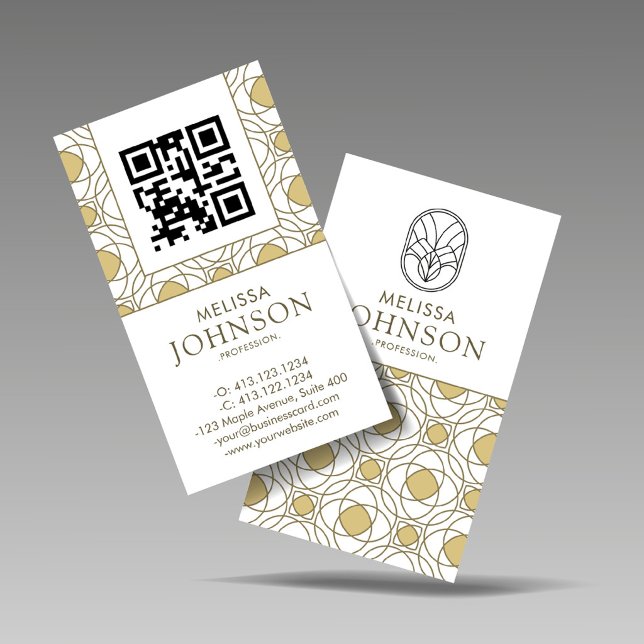 Modern Art Deco Vertical Gold QR Code Visitenkarte (Von Creator hochgeladen)