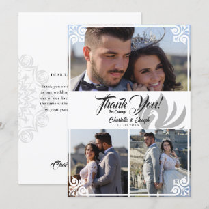 Modern Art Deco White Swan 3 Foto Wedding Dankeskarte